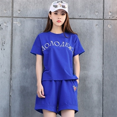 松紧腰潮流休闲纯色气质短袖字母2020年夏季套装/套裙，女装套装/套裙，凯瑟曼