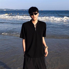 半拉链设计感垫肩短袖T恤男夏季高级感宽松cleanfit体恤L7707-P33，男装T恤，星座1008