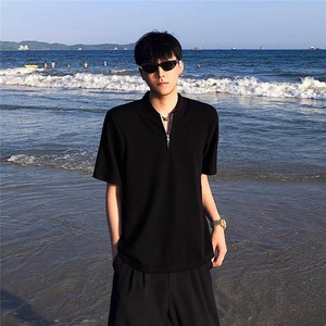 半拉链设计感垫肩短袖T恤男夏季高级感宽松cleanfit体恤L7707-P33图片