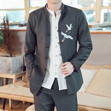 W202*男士中山装两件套复古中国风立领西装套装心禅黑*P120，男装西服套装，星座1516（原B303）