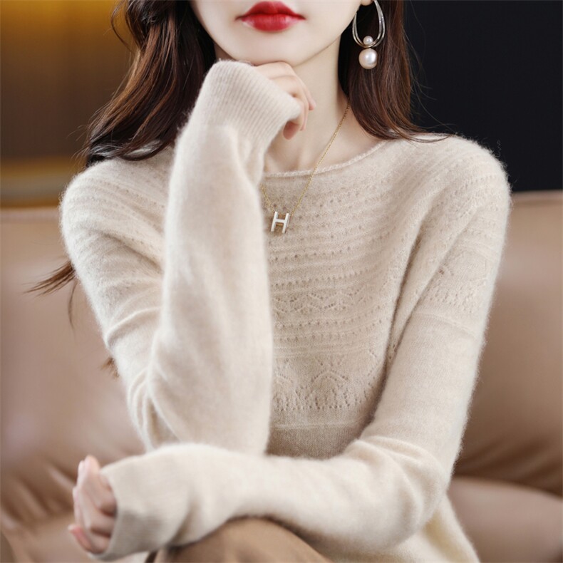长袖圆领套头纯色2024年秋季时尚羊毛针织衫,女装羊毛衫,大美人高端店