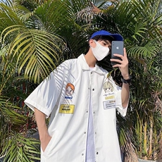 港风卡通印花纯棉短袖T恤男夏季2024新款半袖打底衫潮牌体恤上衣t，男装T恤，星座1013