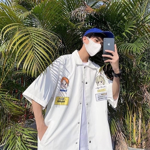 港风卡通印花纯棉短袖T恤男夏季2024新款半袖打底衫潮牌体恤上衣t图片
