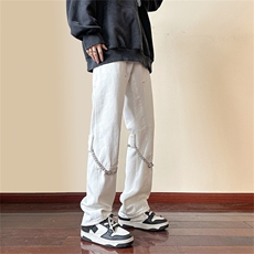 高街美式潮牌直筒链条牛仔裤ins潮炸街白色裤子男N0852-P50，男装牛仔裤，星座308B-1
