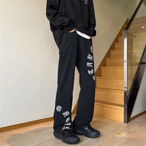早春美式高街微喇叭vibe梵文牛仔裤嘻哈宽松百搭休闲裤男K606-P35图片