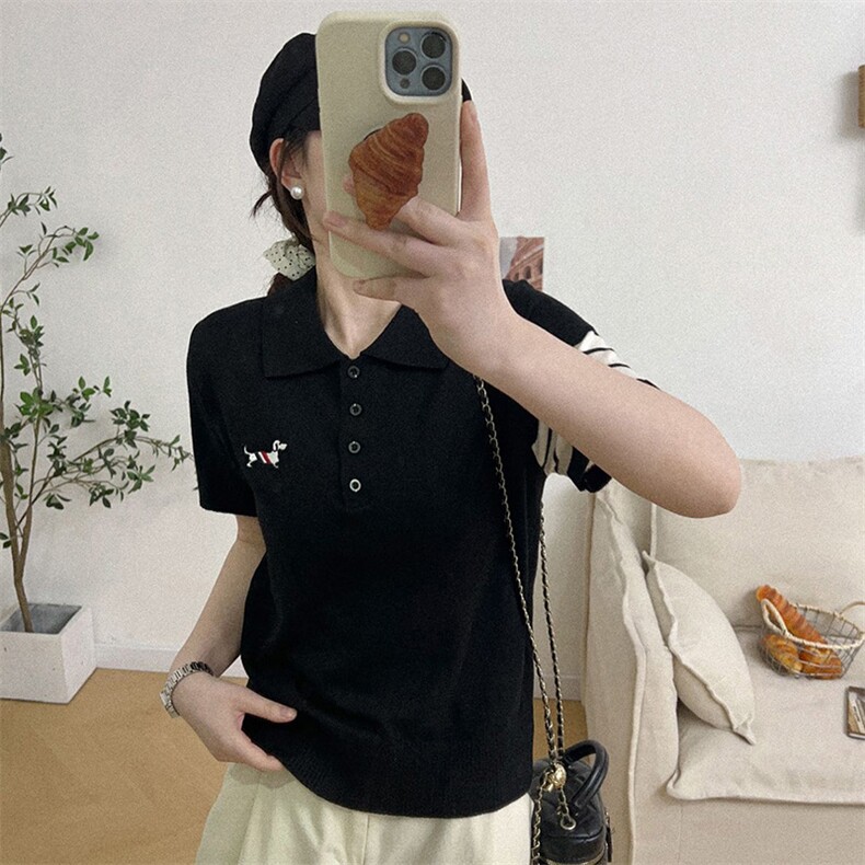 夏季新款女士舒适简约小奶狗绣花短袖,女装T恤,佰米娇羊绒