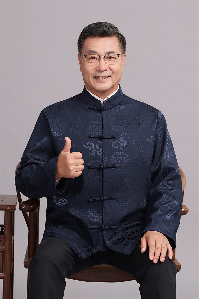 常货中老年风唐装外套男春秋中式复古盘扣汉服爸爸过生日外套,男装民族服装,钱塘723