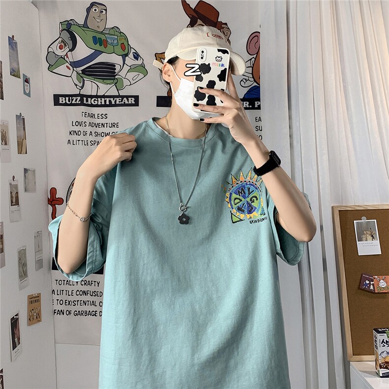 1港风圆领青春休闲大码运动日系原宿潮流男士短袖宽松7800F35控49,男装T恤,星座226-2