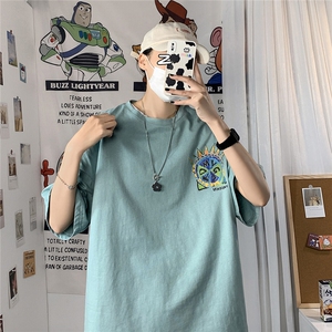 1港风圆领青春休闲大码运动日系原宿潮流男士短袖宽松7800F35控49图片