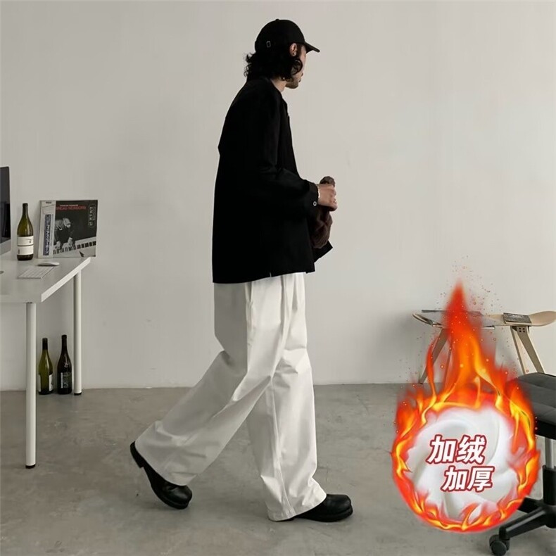 白色阔腿加绒牛仔裤男女秋季2025年新款时尚垂感百搭高腰拖地裤子,男装牛仔裤,星座506A