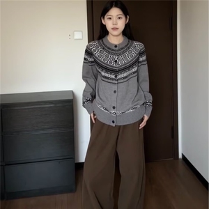 美式复古灰色费尔岛针织毛衣女2025年秋装新款宽松慵懒高级感上衣图片