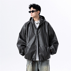 春季新款港风日复古连帽皮衣夹克外套男潮XZ213-JK5000-P88控118，男装夹克，星座213
