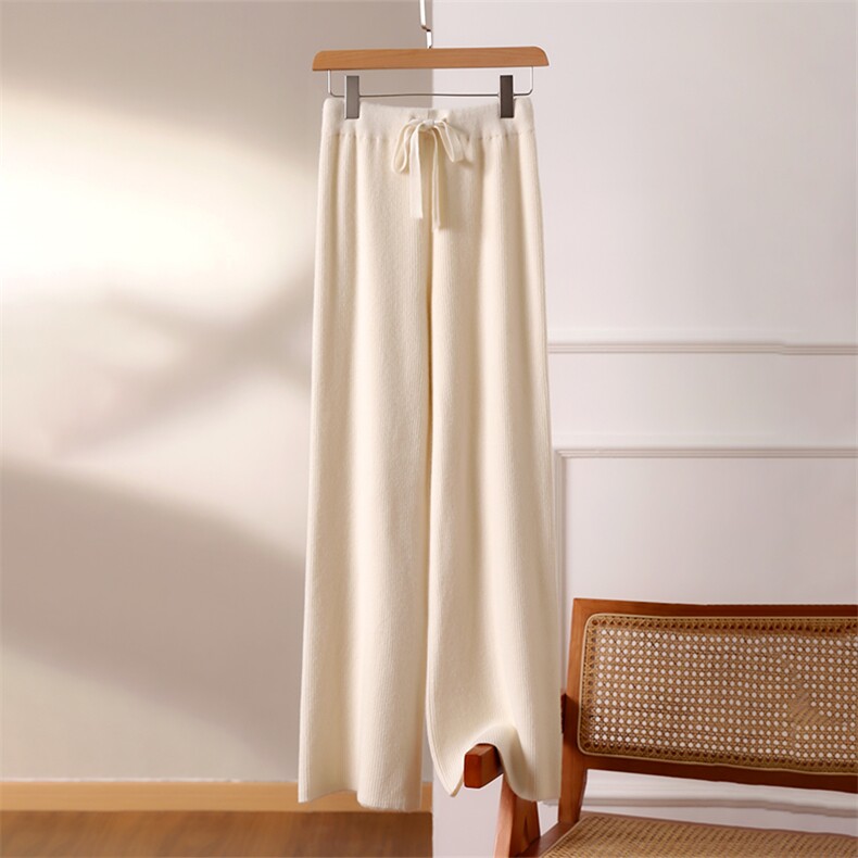 四平羊毛针织阔腿裤女宽松直筒裤薄款休闲外穿拖地裤子高腰，女装休闲裤，松航羊绒