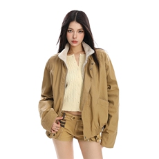M6031-P113美式立领工装毛领棉服女冬季巴恩风加厚保暖短款夹克，男装夹克，电商B323A
