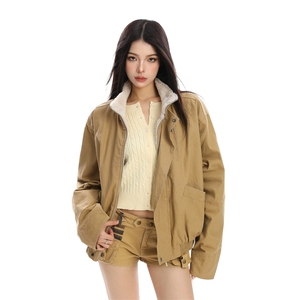 M6031-P113 美式立领工装毛领棉服女冬季巴恩风加厚保暖短款夹克图片