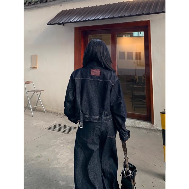 工装风短款牛仔外套女秋季复古情侣通勤翻领夹克衫LF40100-P67,男装工装外套,星座1008