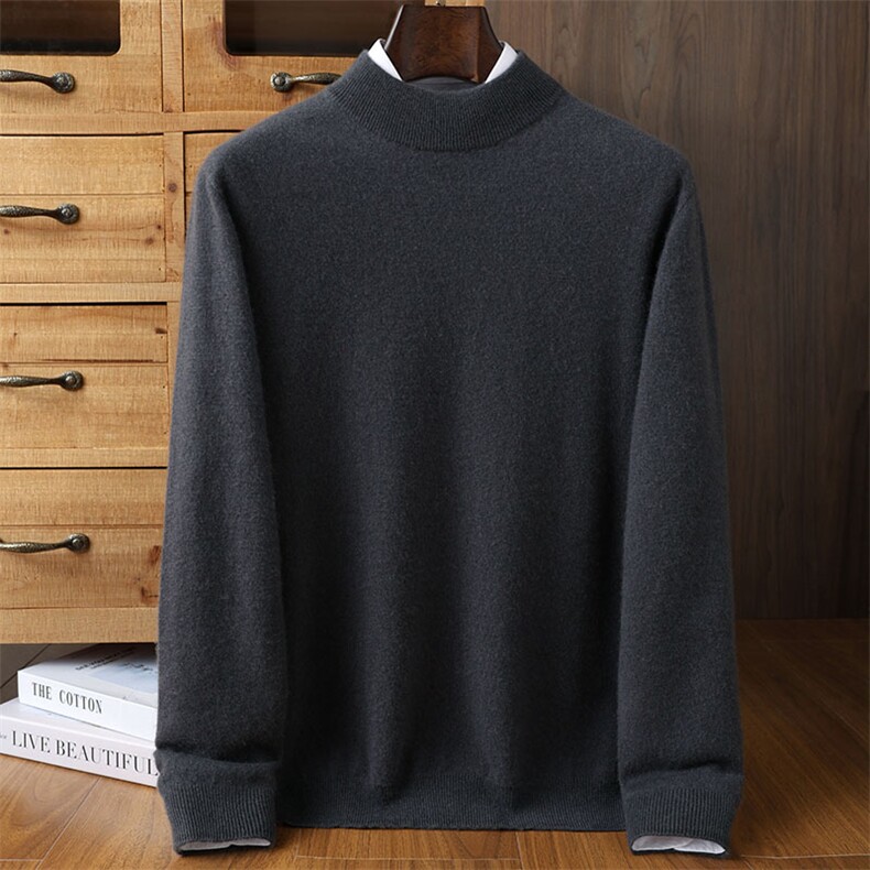 高品质男士套衫35%纯色简约秋冬保暖高领设计舒适百搭男装，男装羊绒套衫，榆莲羊绒