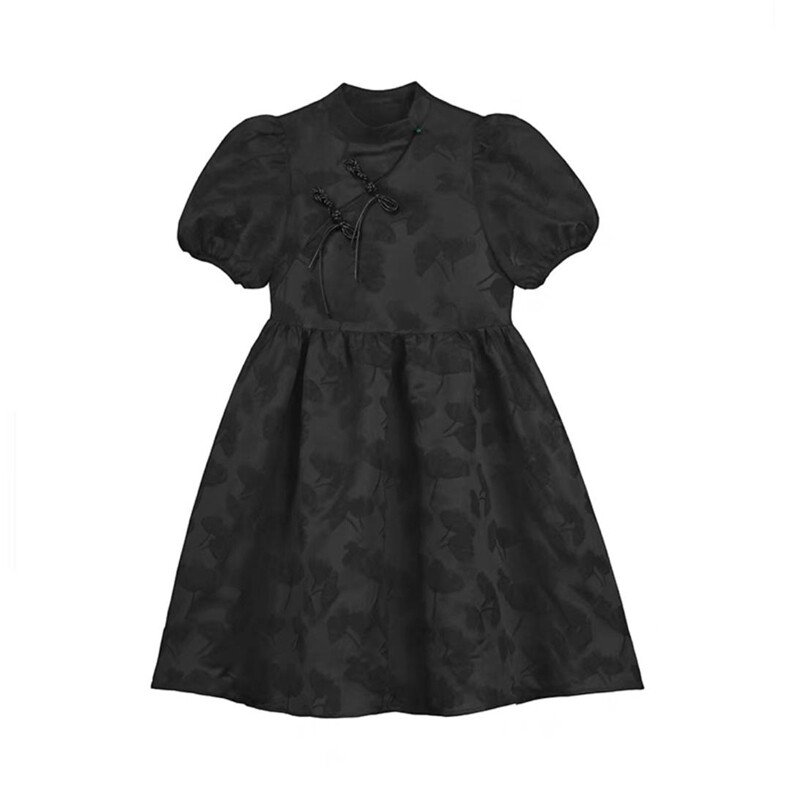 decplace/设计中式改良旗袍连衣裙盘扣高腰泡泡，女装汉服/婚纱/旗袍/礼服，dec place