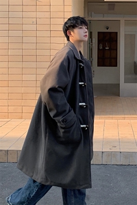 1港风牛角扣加棉呢大衣可拆卸帽大码M-5XL外套男FY8716P138控188图片