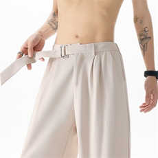 8XL-M垂坠感冰丝西裤大码凉感裤子腰带直筒长裤休闲裤KZ1958/P55，男装休闲裤，电商B238