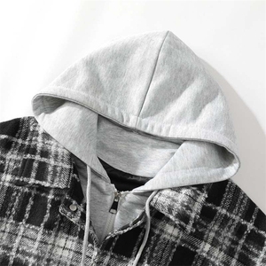 春季毛呢假两件情侣格子休闲长袖连帽外套XZ402-2P78控108JK2508图片