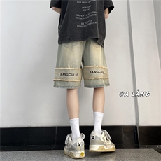 【现货】XZ612-k648-P55控68背后字母贴布牛仔短裤美式高街1，男装牛仔裤，星座612