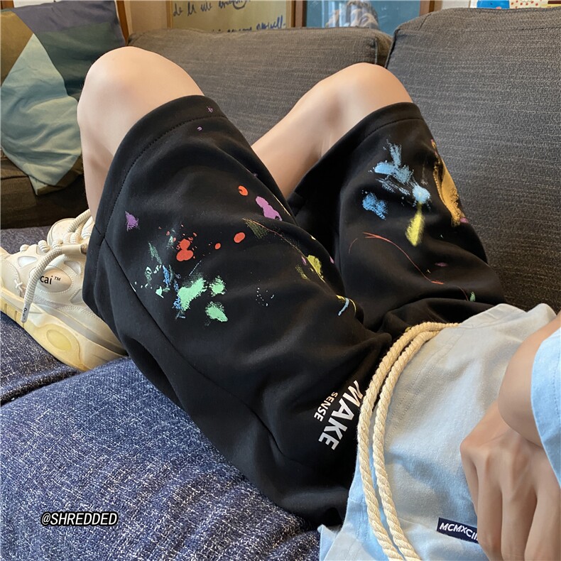 ins男生新款百搭休闲宽松短裤彩色泼墨五分裤B315-K23341-p45控58,男装休闲裤,电商B315