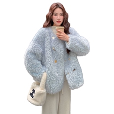 托斯卡纳皮毛一体外套女2025新款羊羔毛卷毛中长款皮草大衣冬，女装皮草，2C218