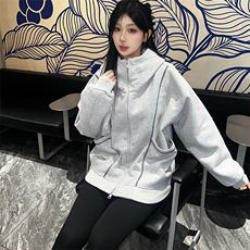 抖音得物高品质秋冬美式高街重磅结构辑明线纹理连帽卫衣外套W111，女装短外套，电商A486-1