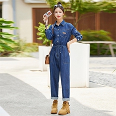 牛仔连体裤女春秋高级感显瘦工装套装时尚2025年秋女装新款连体衣，女装连体裤，天丽