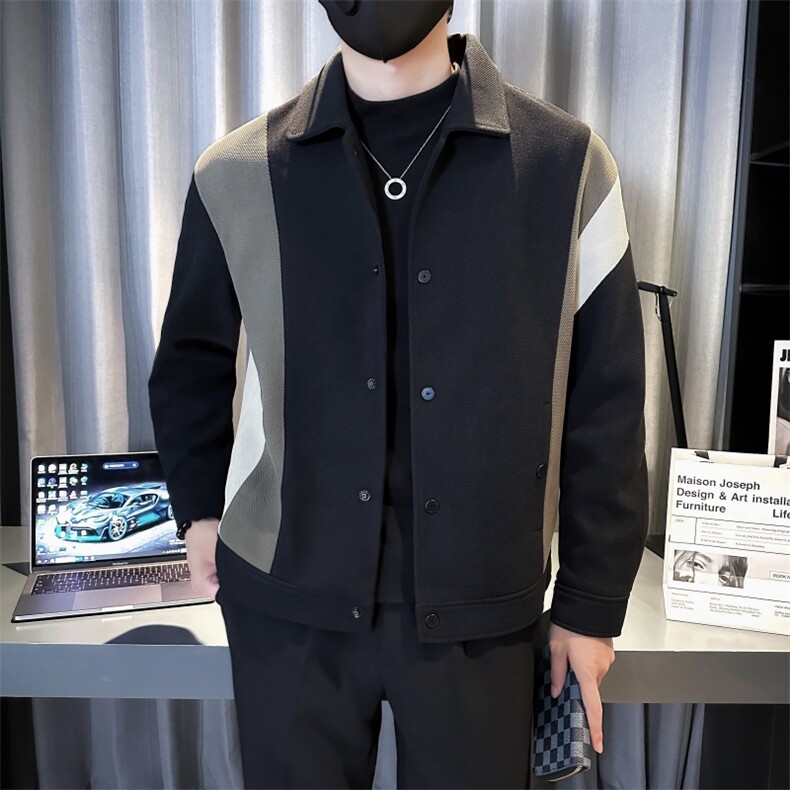 2025秋冬季社会小伙痞帅男毛呢拼接夹克外套JK28P125控168,男装夹克,电商B276A