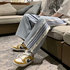 排扣裤子男韩版潮流运动裤宽松直筒休闲裤潮牌九分阔腿裤k838-p35，女装休闲裤，星座1008-2