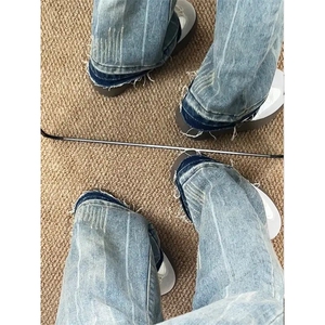 复古蓝闪电纹牛仔裤男女同款设计感裤子vibe直筒微喇裤子 N221图片