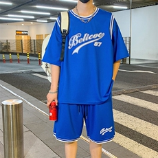 纯棉夏季短袖T恤套装青少年宽松潮流篮球服两件套男装F312P60控89，男装休闲套装，电商A086