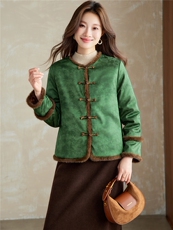 在仓~2025年冬季新款提花夹棉单排扣长袖拼接仿貂毛通勤棉服外套，女装棉衣/棉服，新依时派