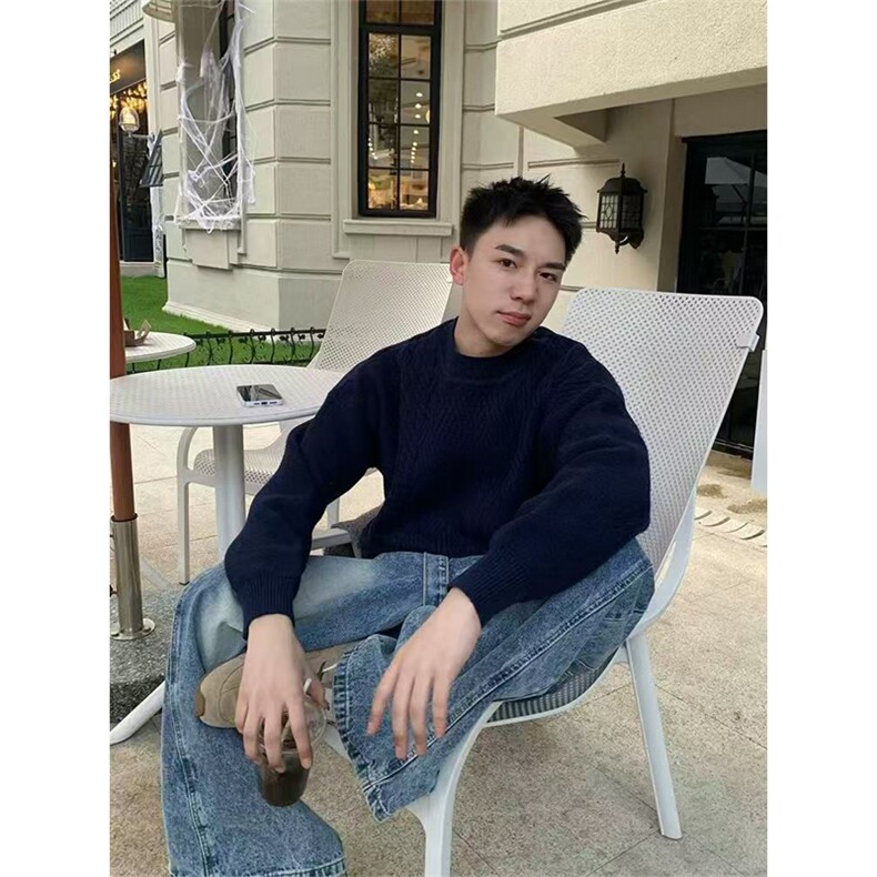 网图有货 复古纯色圆领套头毛衣男女宽松针织衫上衣 A976-P55图片