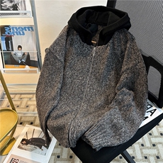 灰色马海毛连帽毛衣开衫男款秋冬高级感穿搭潮牌cleanfit针织外套，男装针织衫/毛衣，星座506B