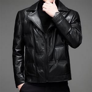 DLSN22070羽绒皮衣男头层绵羊皮白鸭绒羽绒服皮风衣P1300