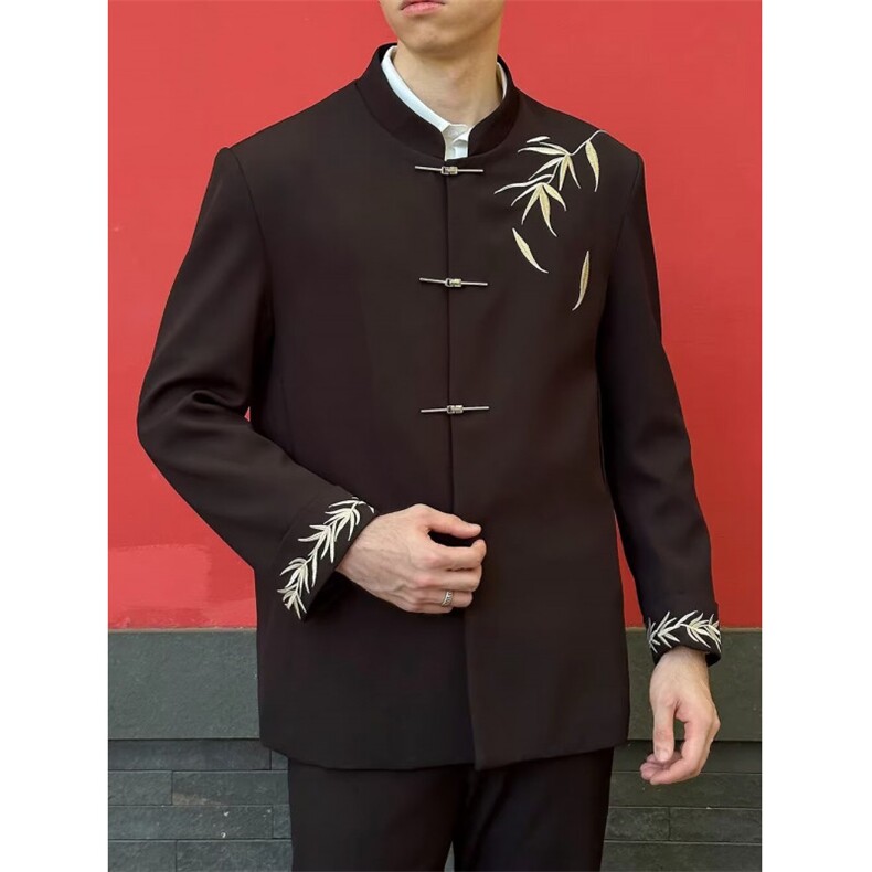 时尚春秋季新款男装西服上衣外套设计感小众垫肩刺绣中山装潮流,男装西服,星座601-1