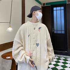B243-P58秋冬季潮牌慵懒套头针织衫日系复古刺绣麻花圆领毛衣男，男装针织衫/毛衣，星座512-6