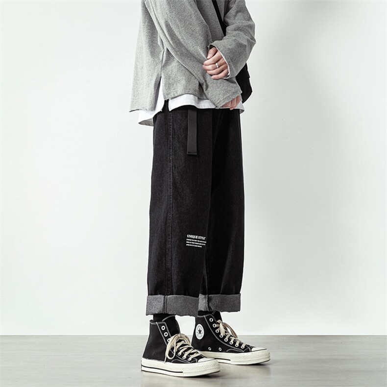 港风大码宽松休闲裤牛仔裤直筒裤长裤A014-K873-P50，男装牛仔裤，电商A014