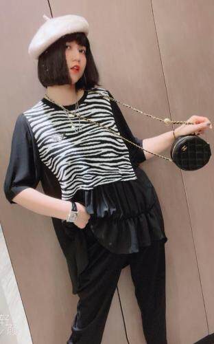 欧版斑纹拼接上衣，女装，芭娜美纳