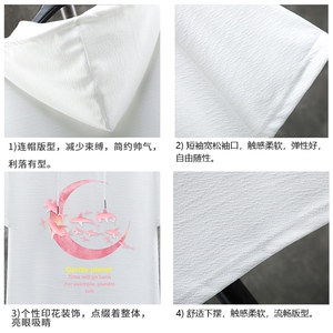 LD54209-P45 连帽短袖t恤男大码胖子带帽五分袖中袖 展架图片