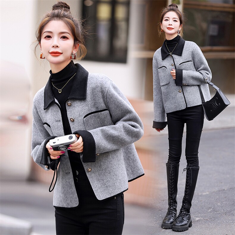 现货主推新款双面羊毛呢纯手工缝制羊毛呢外套，女装双面呢大衣，半夏