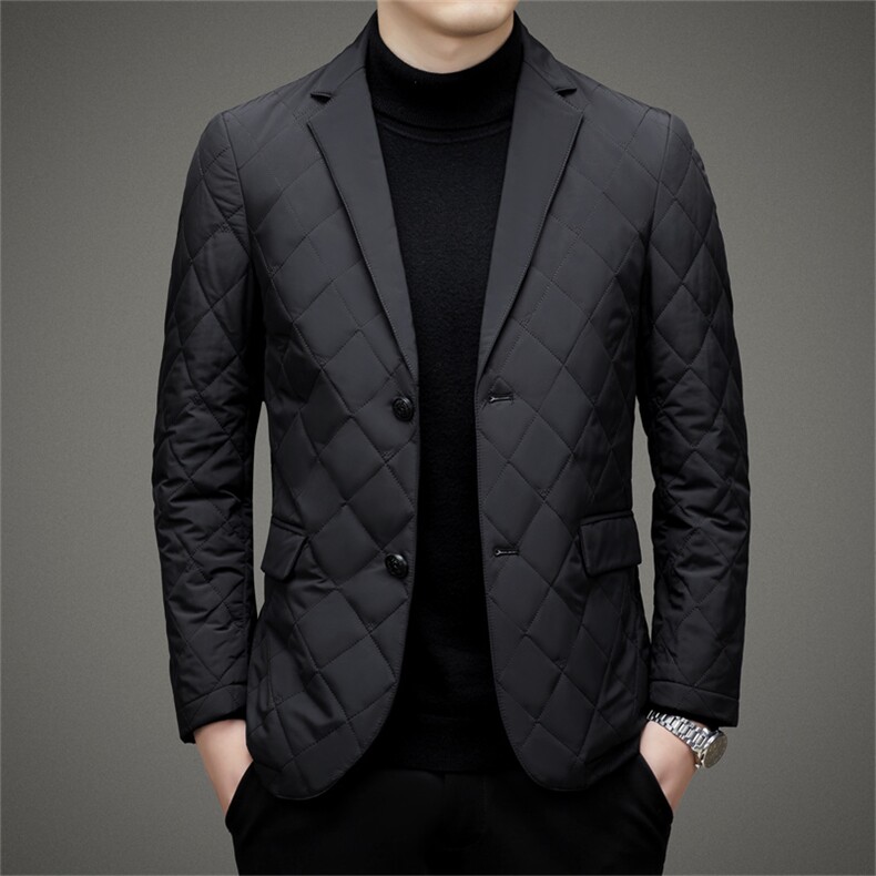 羽绒服男士西装冬季加厚保暖上衣新款中年商务休闲白鸭绒西服外套,男装羽绒服,电商B212（原钱塘6029）