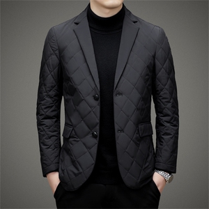 羽绒服男士西装冬季加厚保暖上衣新款中年商务休闲白鸭绒西服外套图片