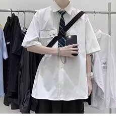 265-P29日系潮牌蝴蝶领带短袖衬衫宽松休闲bf口袋领带，男装T恤，电商B323A