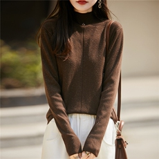 简约羊毛半高领毛衣女修身气质长袖2025秋冬季羊毛针织打底衫，女装羊毛衫，圣丽羊绒