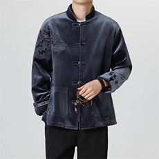新中式风朝休闲丝绒（龙王系）重工刺绣加厚立领唐装JK108，男装民族服装，星座305A（原312A-1）