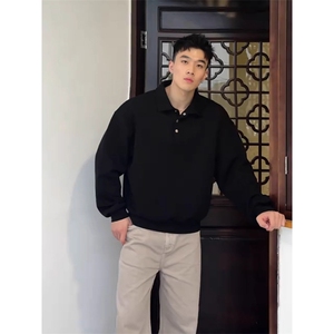 抖音得物高品质二开230克精梳珠地光版纯色宽松长袖T恤翻领POLO衫图片
